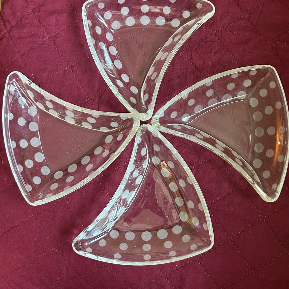 Mikasa Triangular Glass Bowls with White Dots